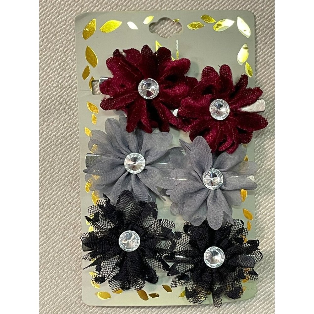 N by Noir Hair Clip Barrettes NEW Floral Set of 6
